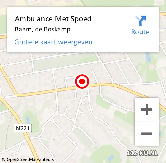 Locatie op kaart van de 112 melding: Ambulance Met Spoed Naar Baarn, de Boskamp op 4 februari 2015 10:48