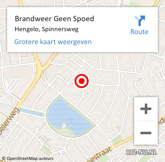 Locatie op kaart van de 112 melding: Brandweer Geen Spoed Naar Hengelo, Spinnersweg op 28 oktober 2013 19:27