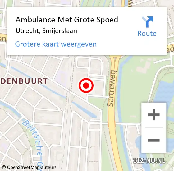 Locatie op kaart van de 112 melding: Ambulance Met Grote Spoed Naar Utrecht, Smijerslaan op 4 februari 2015 11:18