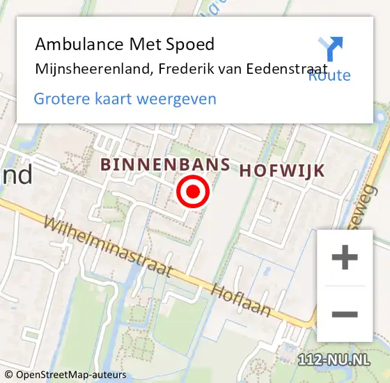 Locatie op kaart van de 112 melding: Ambulance Met Spoed Naar Mijnsheerenland, Frederik van Eedenstraat op 4 februari 2015 12:21
