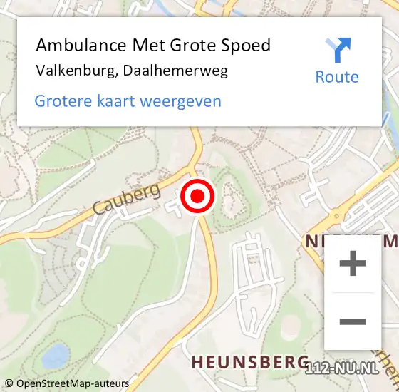 Locatie op kaart van de 112 melding: Ambulance Met Grote Spoed Naar Valkenburg, Daalhemerweg op 4 februari 2015 12:56