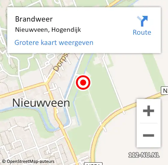 Locatie op kaart van de 112 melding: Brandweer Nieuwveen, Hogendijk op 4 februari 2015 13:05