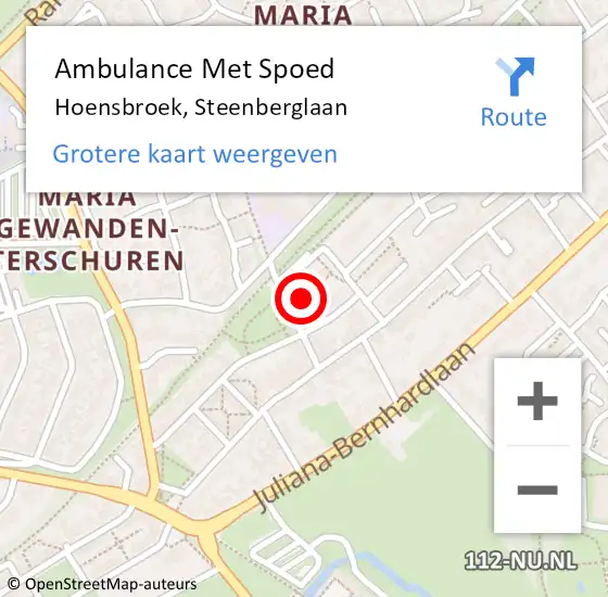 Locatie op kaart van de 112 melding: Ambulance Met Spoed Naar Hoensbroek, Steenberglaan op 4 februari 2015 13:14