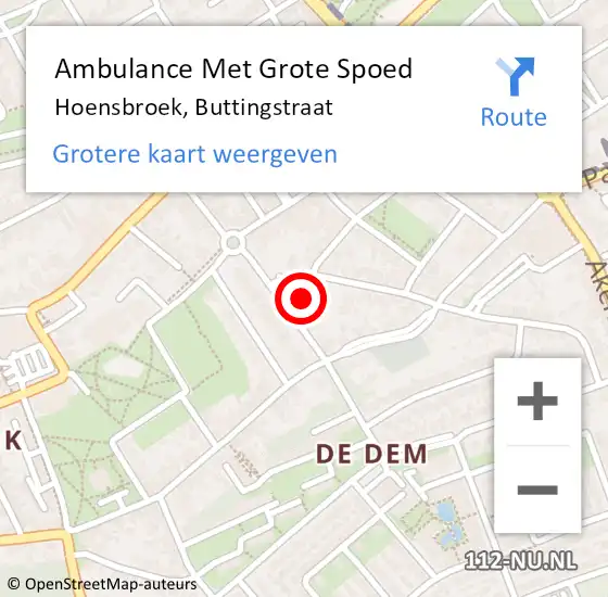 Locatie op kaart van de 112 melding: Ambulance Met Grote Spoed Naar Hoensbroek, Buttingstraat op 4 februari 2015 13:15