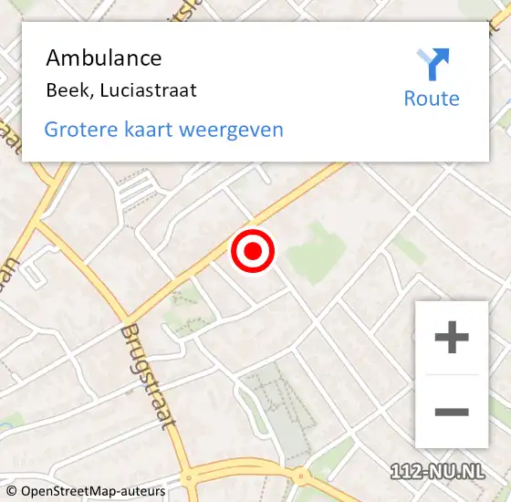 Locatie op kaart van de 112 melding: Ambulance Beek, Luciastraat op 4 februari 2015 16:02