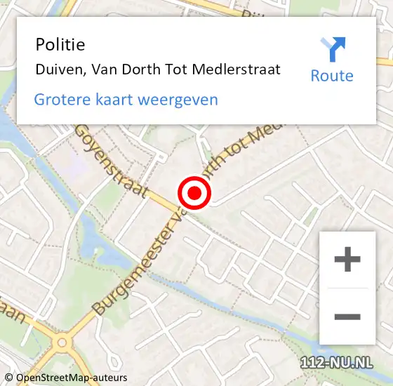 Locatie op kaart van de 112 melding: Politie Duiven, Van Dorth Tot Medlerstraat op 4 februari 2015 17:51