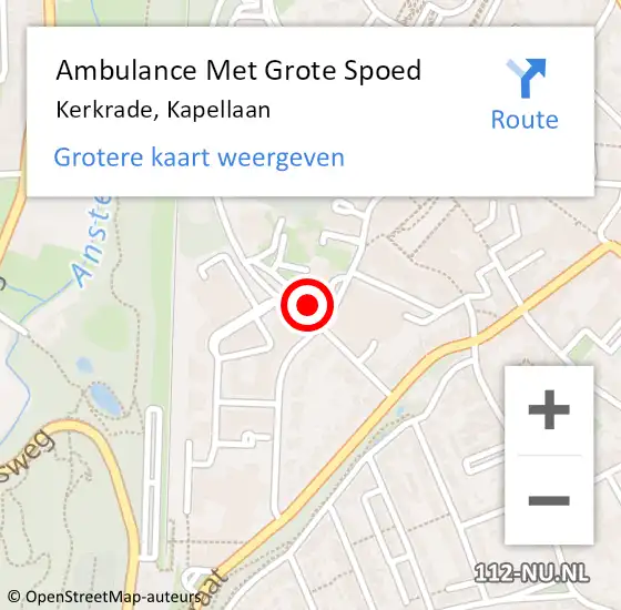 Locatie op kaart van de 112 melding: Ambulance Met Grote Spoed Naar Kerkrade, Kapellaan op 4 februari 2015 18:04