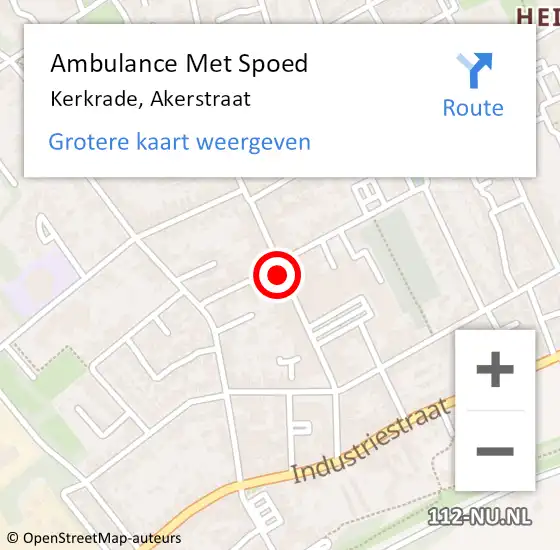 Locatie op kaart van de 112 melding: Ambulance Met Spoed Naar Kerkrade, Akerstraat op 4 februari 2015 18:21