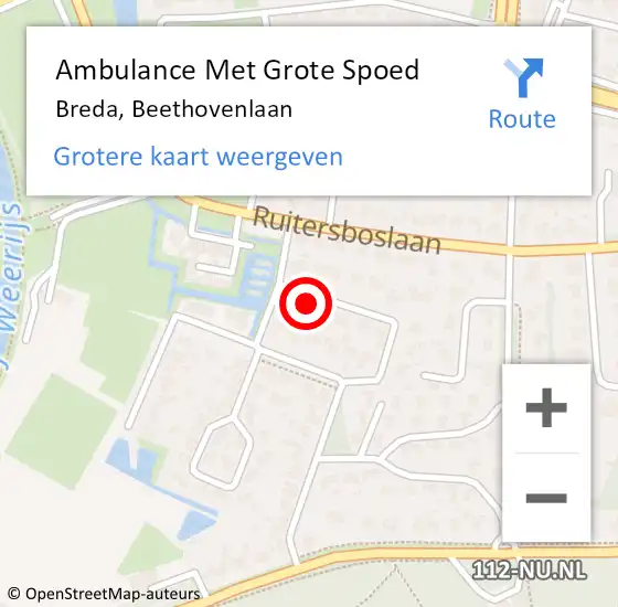 Locatie op kaart van de 112 melding: Ambulance Met Grote Spoed Naar Breda, Beethovenlaan op 4 februari 2015 18:40