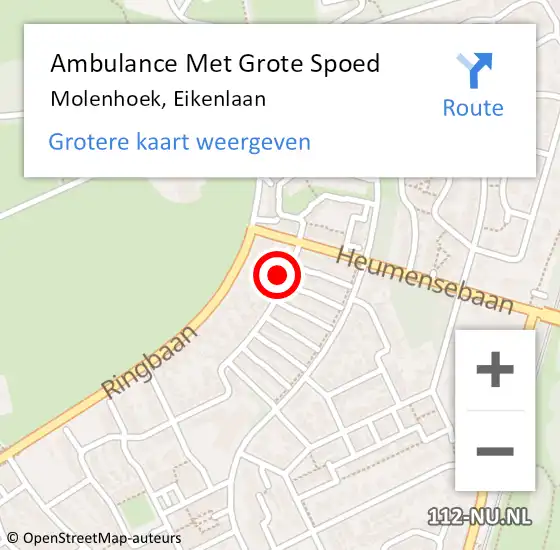 Locatie op kaart van de 112 melding: Ambulance Met Grote Spoed Naar Molenhoek, Eikenlaan op 4 februari 2015 18:49