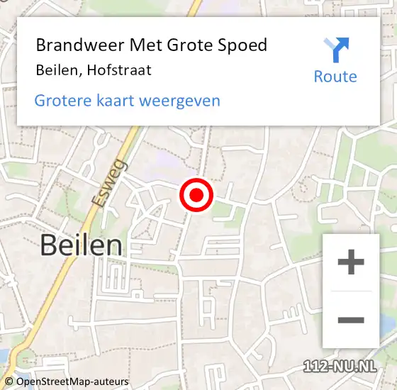 Locatie op kaart van de 112 melding: Brandweer Met Grote Spoed Naar Beilen, Hofstraat op 4 februari 2015 19:27