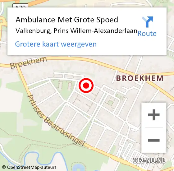 Locatie op kaart van de 112 melding: Ambulance Met Grote Spoed Naar Valkenburg, Prins Willem-Alexanderlaan op 4 februari 2015 19:39