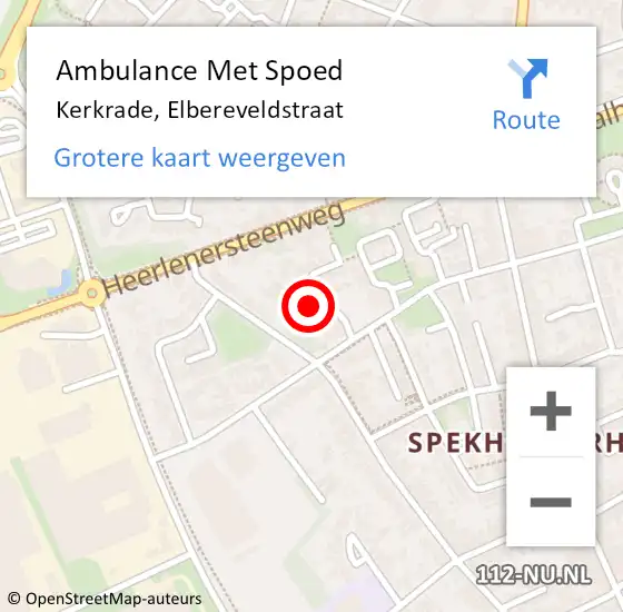 Locatie op kaart van de 112 melding: Ambulance Met Spoed Naar Kerkrade, Elbereveldstraat op 4 februari 2015 20:37