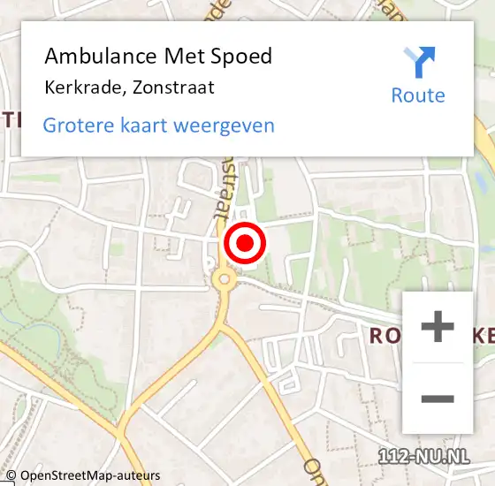 Locatie op kaart van de 112 melding: Ambulance Met Spoed Naar Kerkrade, Zonstraat op 4 februari 2015 22:16