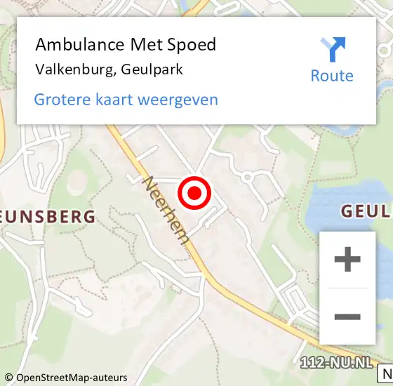 Locatie op kaart van de 112 melding: Ambulance Met Spoed Naar Valkenburg, Geulpark op 4 februari 2015 23:53