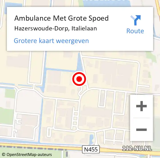 Locatie op kaart van de 112 melding: Ambulance Met Grote Spoed Naar Hazerswoude-Dorp, Italielaan op 5 februari 2015 01:04