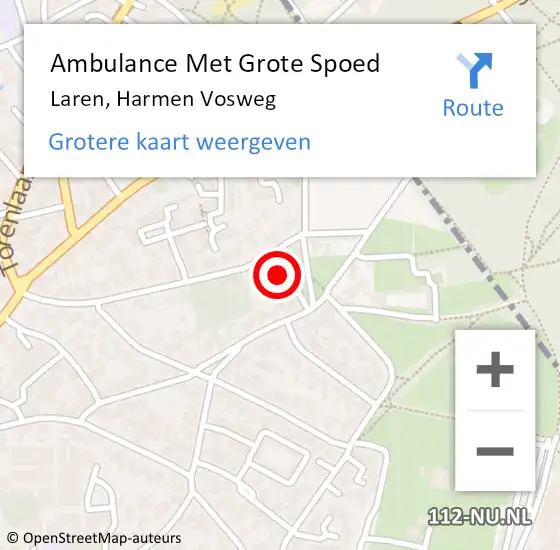 Locatie op kaart van de 112 melding: Ambulance Met Grote Spoed Naar Laren, Harmen Vosweg op 5 februari 2015 01:53