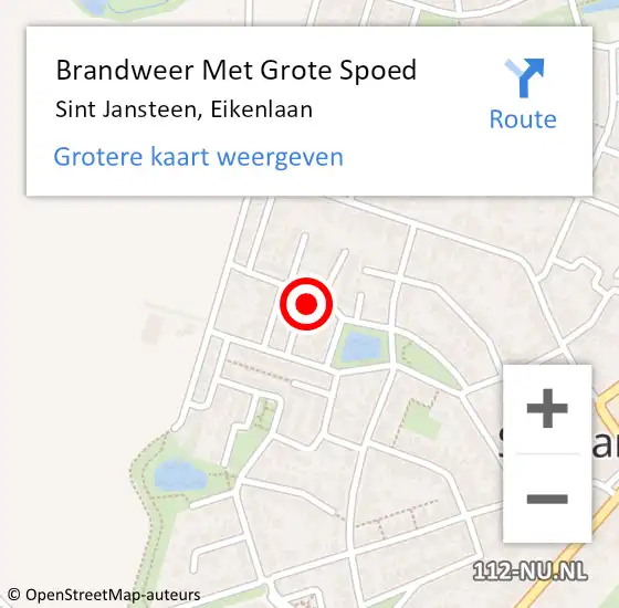 Locatie op kaart van de 112 melding: Brandweer Met Grote Spoed Naar Sint Jansteen, Eikenlaan op 5 februari 2015 05:08