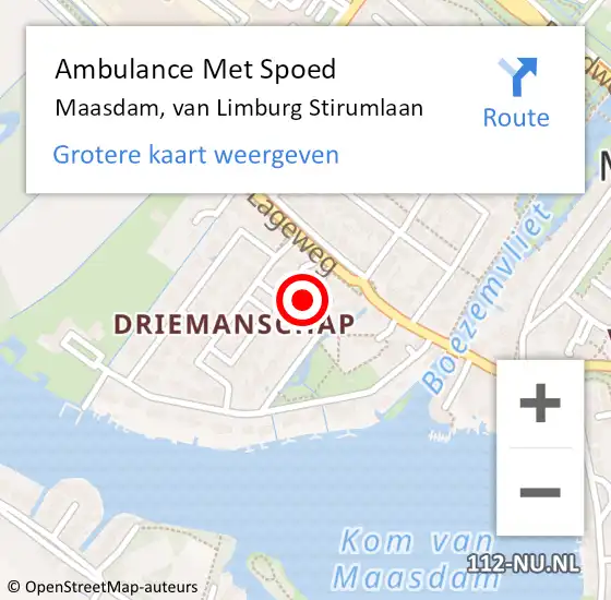 Locatie op kaart van de 112 melding: Ambulance Met Spoed Naar Maasdam, van Limburg Stirumlaan op 5 februari 2015 07:33