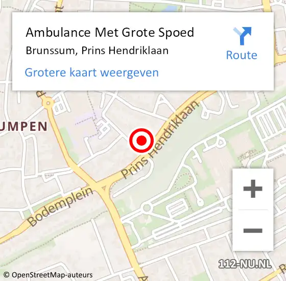 Locatie op kaart van de 112 melding: Ambulance Met Grote Spoed Naar Brunssum, Prins Hendriklaan op 5 februari 2015 08:46