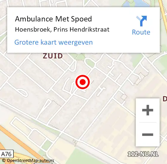 Locatie op kaart van de 112 melding: Ambulance Met Spoed Naar Hoensbroek, Prins Hendrikstraat op 5 februari 2015 08:56