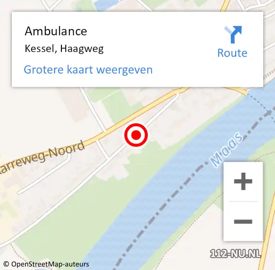 Locatie op kaart van de 112 melding: Ambulance Kessel, Haagweg op 5 februari 2015 09:08