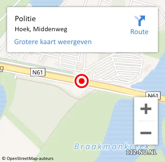 Locatie op kaart van de 112 melding: Politie Hoek, Middenweg op 28 oktober 2013 21:32