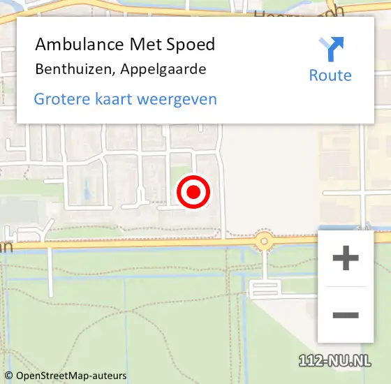 Locatie op kaart van de 112 melding: Ambulance Met Spoed Naar Benthuizen, Appelgaarde op 5 februari 2015 11:03