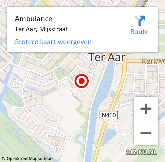 Locatie op kaart van de 112 melding: Ambulance Ter Aar, Mijsstraat op 5 februari 2015 11:05