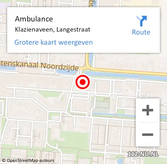 Locatie op kaart van de 112 melding: Ambulance Klazienaveen, Langestraat op 5 februari 2015 11:06