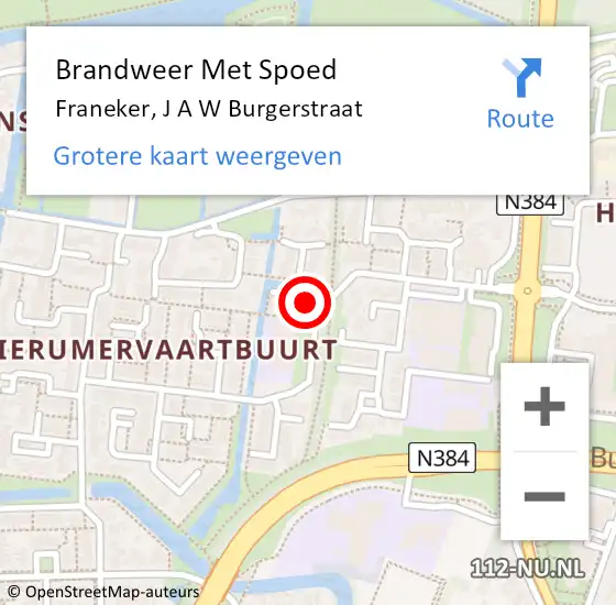 Locatie op kaart van de 112 melding: Brandweer Met Spoed Naar Franeker, J A W Burgerstraat op 5 februari 2015 11:09