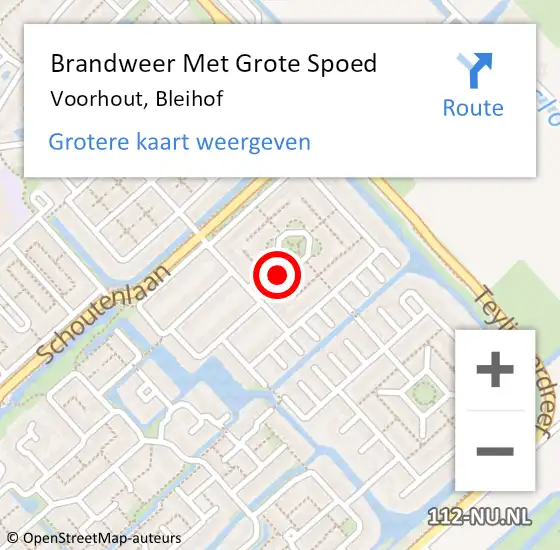 Locatie op kaart van de 112 melding: Brandweer Met Grote Spoed Naar Voorhout, Bleihof op 5 februari 2015 11:44