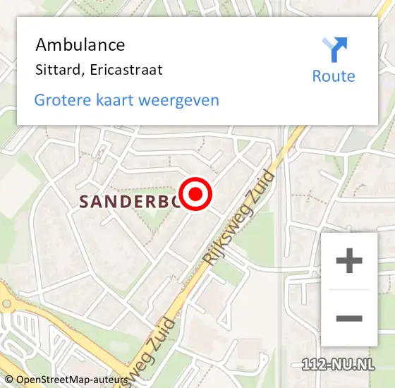 Locatie op kaart van de 112 melding: Ambulance Sittard, Ericastraat op 5 februari 2015 12:13