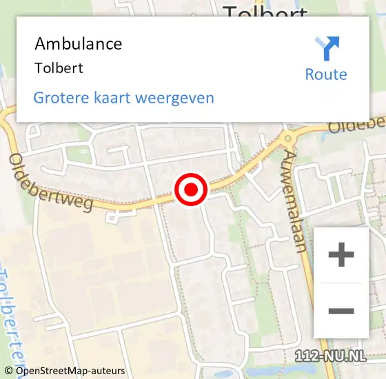 Locatie op kaart van de 112 melding: Ambulance Tolbert op 28 oktober 2013 21:46