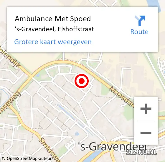 Locatie op kaart van de 112 melding: Ambulance Met Spoed Naar 's-Gravendeel, Elshoffstraat op 5 februari 2015 12:47