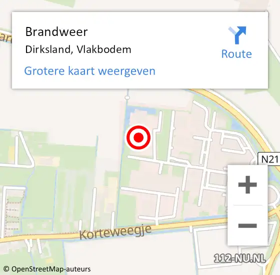 Locatie op kaart van de 112 melding: Brandweer Dirksland, Vlakbodem op 5 februari 2015 13:48