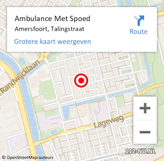 Locatie op kaart van de 112 melding: Ambulance Met Spoed Naar Amersfoort, Talingstraat op 5 februari 2015 14:10