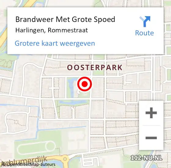 Locatie op kaart van de 112 melding: Brandweer Met Grote Spoed Naar Harlingen, Rommestraat op 5 februari 2015 14:53