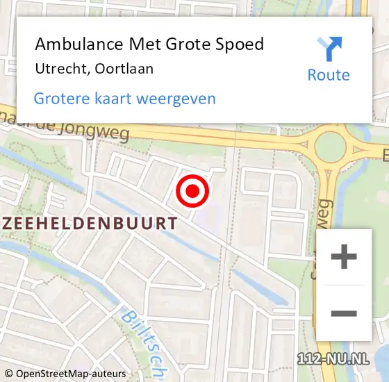 Locatie op kaart van de 112 melding: Ambulance Met Grote Spoed Naar Utrecht, Oortlaan op 5 februari 2015 14:57