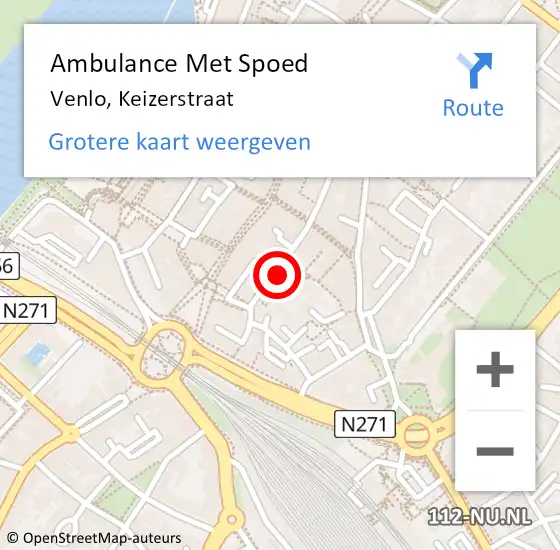 Locatie op kaart van de 112 melding: Ambulance Met Spoed Naar Venlo, Keizerstraat op 5 februari 2015 15:54