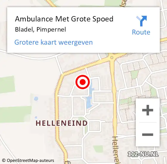 Locatie op kaart van de 112 melding: Ambulance Met Grote Spoed Naar Bladel, Pimpernel op 5 februari 2015 16:47