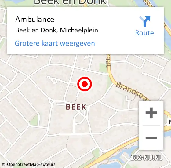 Locatie op kaart van de 112 melding: Ambulance Beek en Donk, Michaelplein op 5 februari 2015 19:31