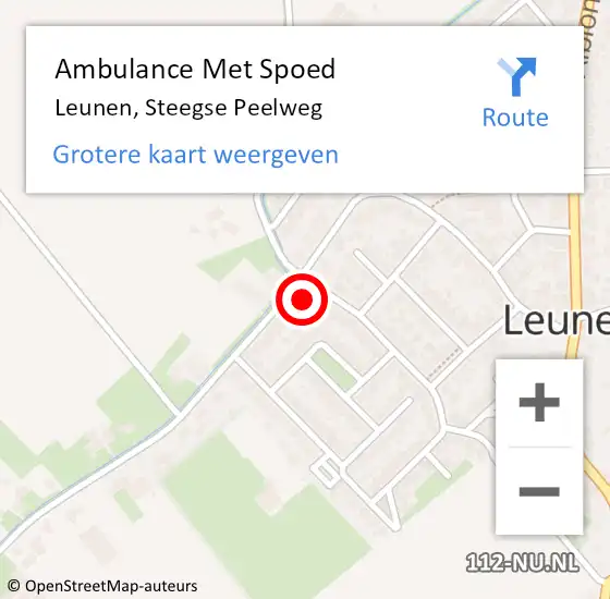 Locatie op kaart van de 112 melding: Ambulance Met Spoed Naar Leunen, Steegse Peelweg op 5 februari 2015 19:48