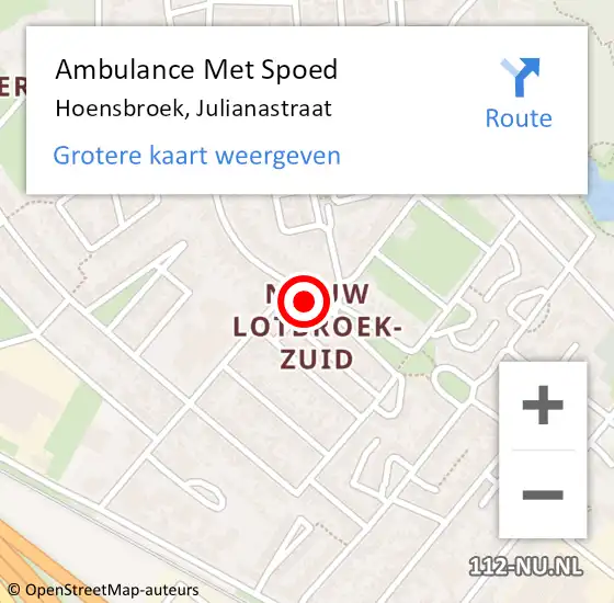 Locatie op kaart van de 112 melding: Ambulance Met Spoed Naar Hoensbroek, Julianastraat op 5 februari 2015 20:22