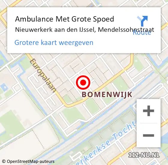 Locatie op kaart van de 112 melding: Ambulance Met Grote Spoed Naar Nieuwerkerk aan den IJssel, Mendelssohnstraat op 5 februari 2015 20:40