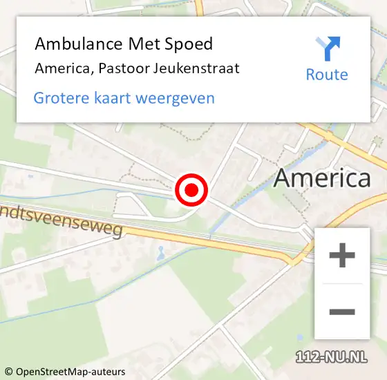 Locatie op kaart van de 112 melding: Ambulance Met Spoed Naar America, Pastoor Jeukenstraat op 5 februari 2015 21:05