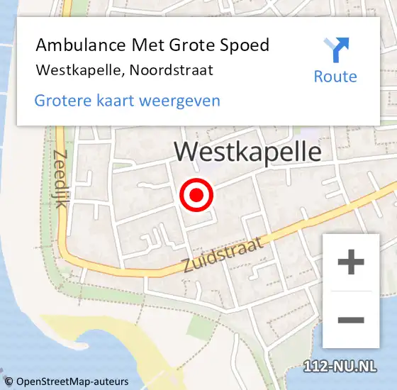 Locatie op kaart van de 112 melding: Ambulance Met Grote Spoed Naar Westkapelle, Noordstraat op 5 februari 2015 21:29