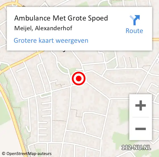 Locatie op kaart van de 112 melding: Ambulance Met Grote Spoed Naar Meijel, Alexanderhof op 5 februari 2015 21:48