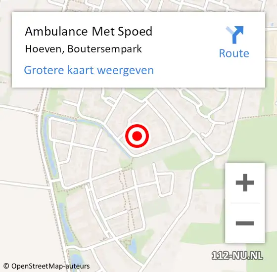 Locatie op kaart van de 112 melding: Ambulance Met Spoed Naar Hoeven, Boutersempark op 5 februari 2015 22:29