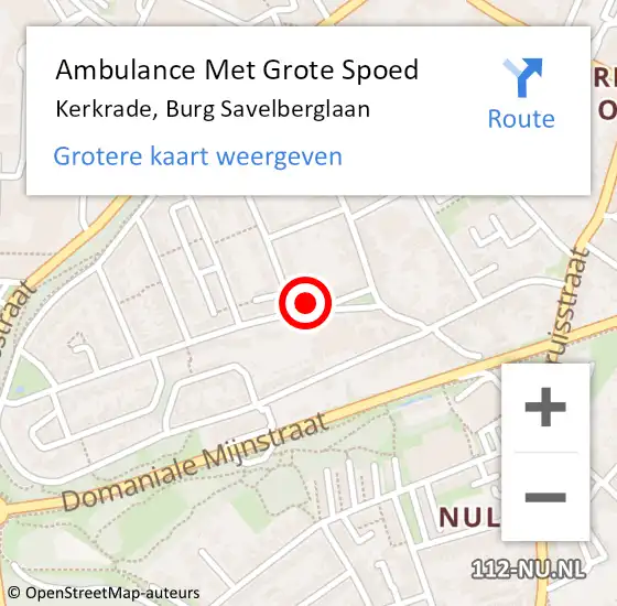 Locatie op kaart van de 112 melding: Ambulance Met Grote Spoed Naar Kerkrade, Burg Savelberglaan op 5 februari 2015 22:50